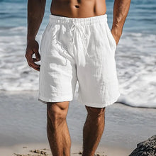 Men Cotton Linen Shorts Summer Lightweight Breathable Casual Beach Style Shorts Basic Solid Color Sweatpants Elastic Waist