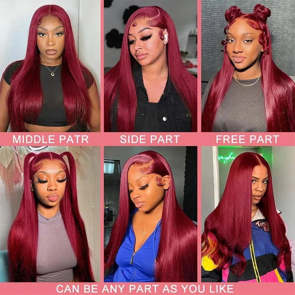 Straight 99J Burgundy Red Synthetic 13x4x1 Lace Frontal Wig