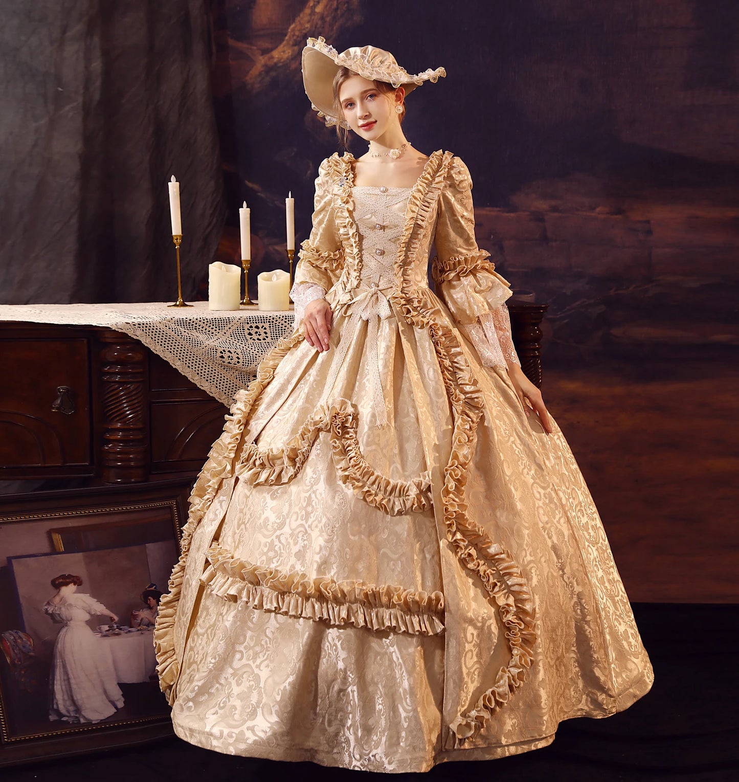 18th Century Women Marie Antoinette Dresses Long Victorian Rococo Gowns Historical Theater Clothing