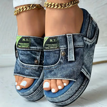 Platform Women Slippers New Summer Elegant Denim Sandals Comfortable Slip on Shoes Beach Walking Slippers Casual Slides Women