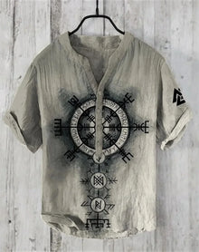 Summer New Men's Short Sleeve Shirt Pattern Art Print Men's 100% Linen Button Shirt Short Sleeve Comfort Shirt