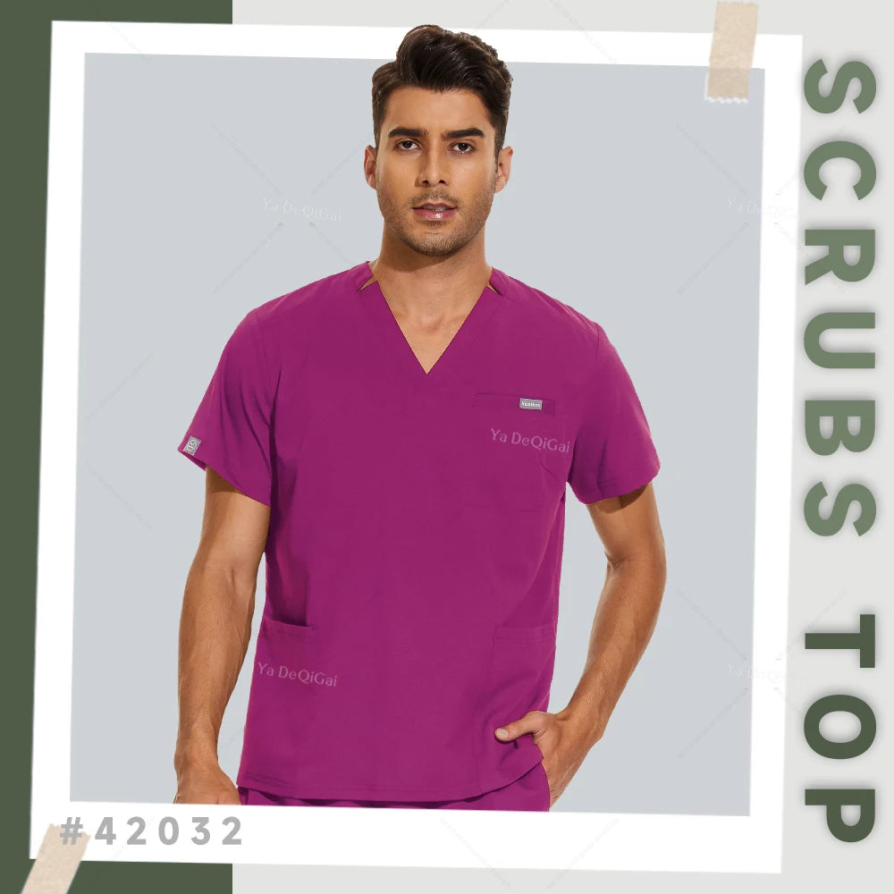2XL Clinical Workwear Men Scrubs Tops Medical Uniforms Nursing Work Shirts Classic V-Neck Clinical Scrub Top Short Sleeve Blouse