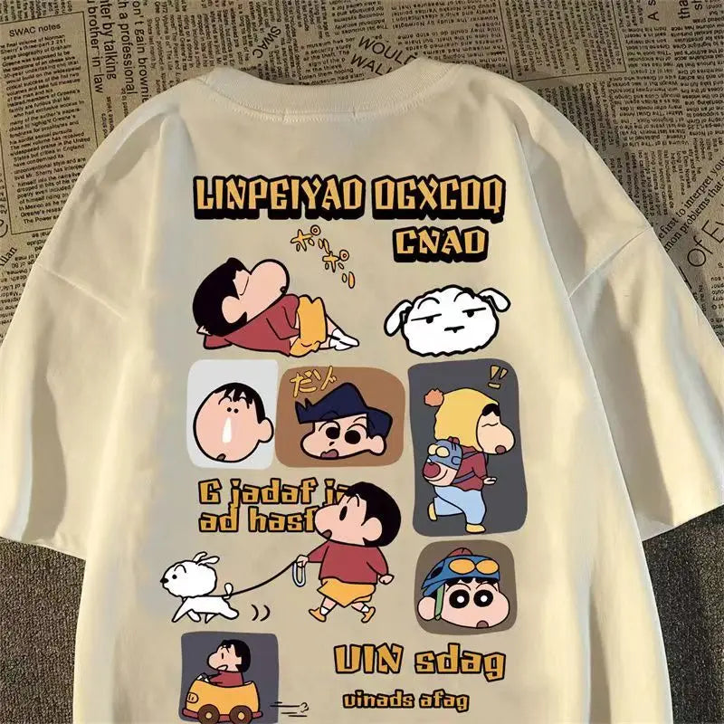 Crayo.n Littl.e New Japanese Anime Printed Cotton T-shirt Cute Style Women's Short Sleeve T-shirt Personality High-Quality Tops
