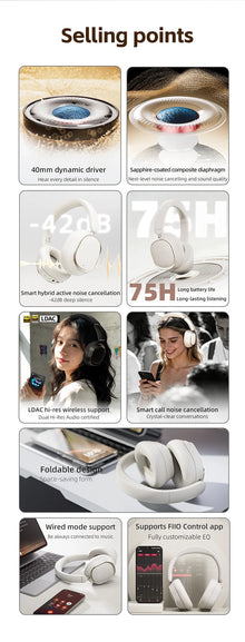FiiO EH13 Hybrid ANC Bluetooth Over-Ear Headphone Wireless Noise Cancelling Headphones