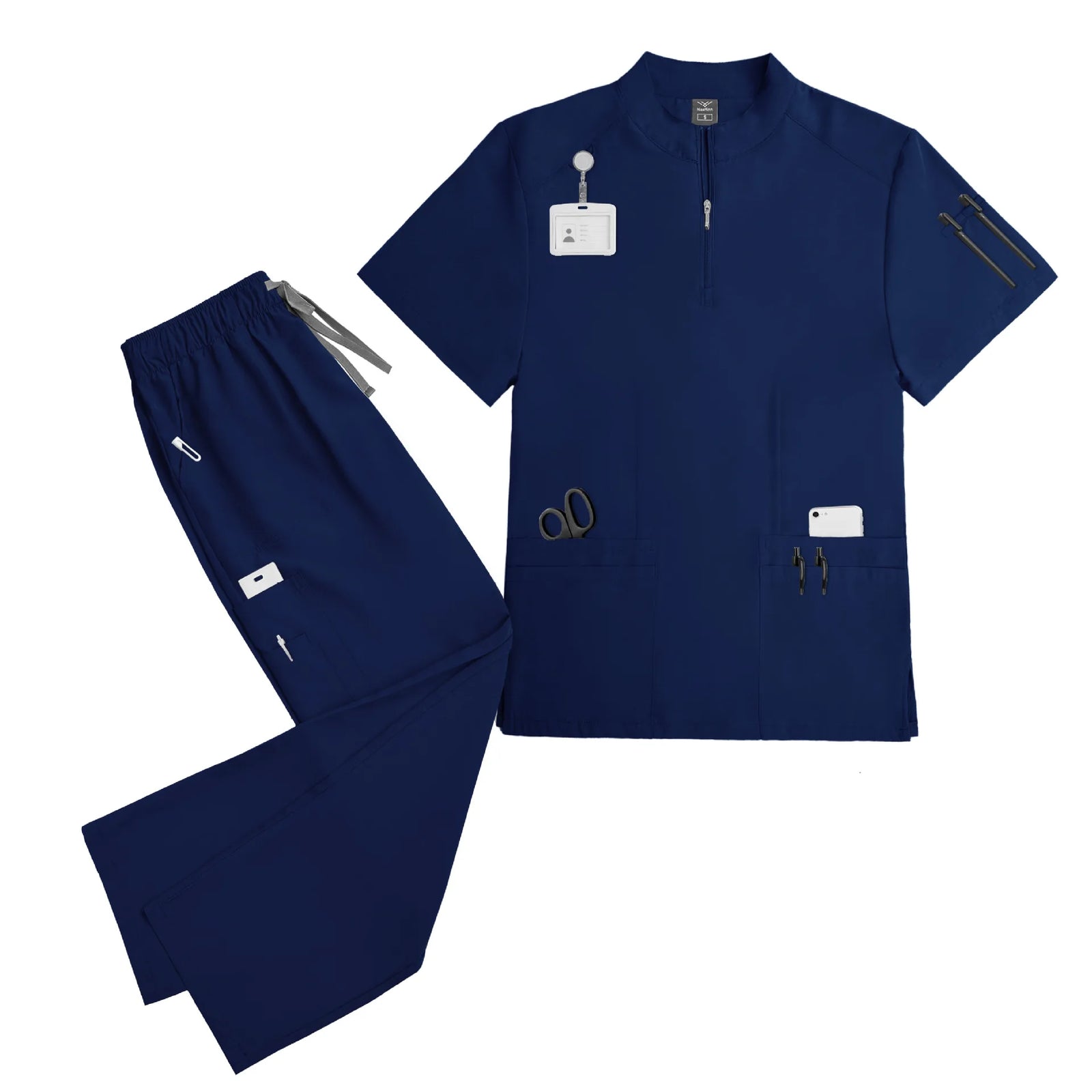 Elastic quick-dry scrub top, men's and women's surgical scrubs for doctors, beauty salon operating room scrub uniforms