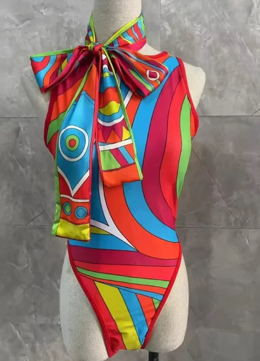 2026 Fashion Design Women's Red Scarf Sling Swimsuits Classic Brand Lady Scarf Bikini Sets with Letter Signature Logo
