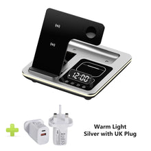 5 in 1 Warm Light Wireless Charger Dock Fast Charging Station for Apple Airpods iWatch iPhone 12 13 14 15 16 17 with Alarm clock