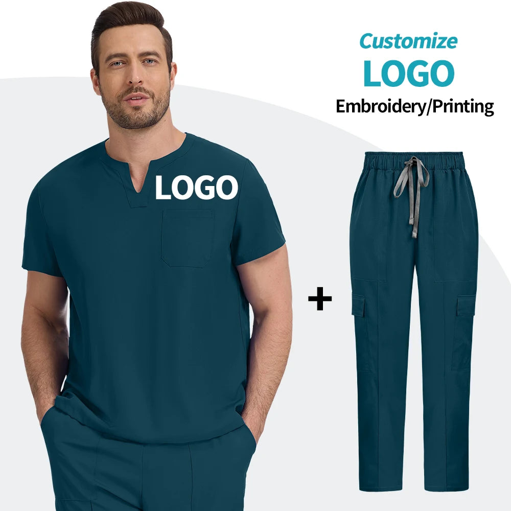 Top+pant Medical Uniform Hospital Surgery Scrub Set Unisex Short Sleeve Pet Shop Doctor Nurse Nursing Suit Lab Workwear Add Logo