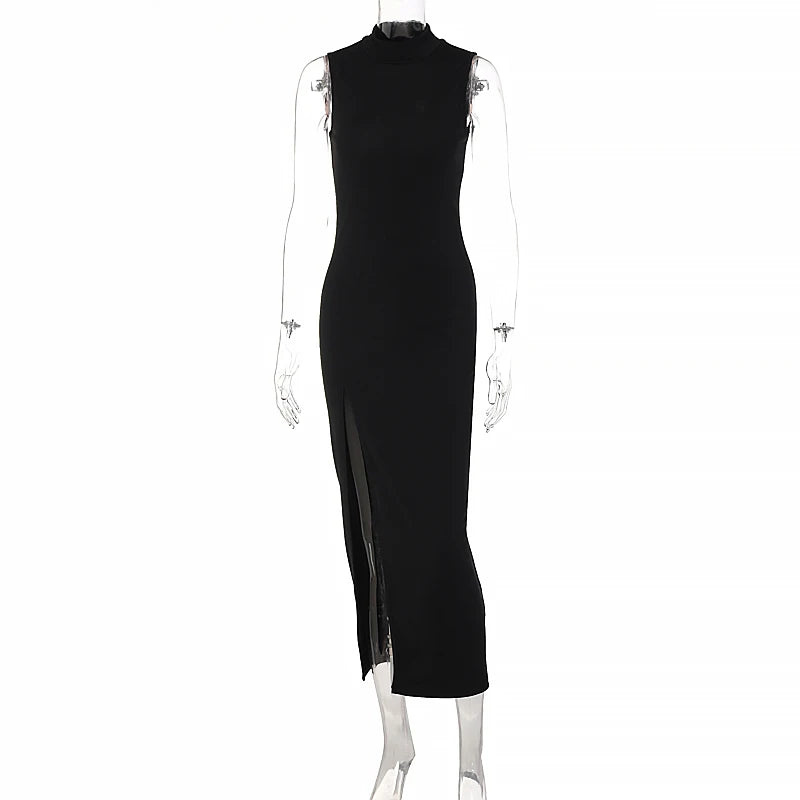 2024 Summer Slit Maxi Dress for Women Elegant Holiday Sexy Sleeveless Club Party Tank Sundresses Solid Clothes