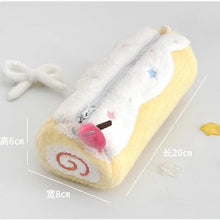 Trousse à crayons en peluche style coréen crème Swiss Roll, trousse de rangement de bureau pour étudiants, pochette à stylos, trousse de maquillage mignonne pour fille