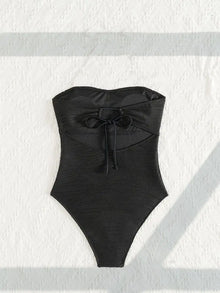 Cikini Sexy One-Piece Swimsuit Solid Color Textured Seashell Starfish Pendant Detachable Strapless Halter Backless Hollow Out
