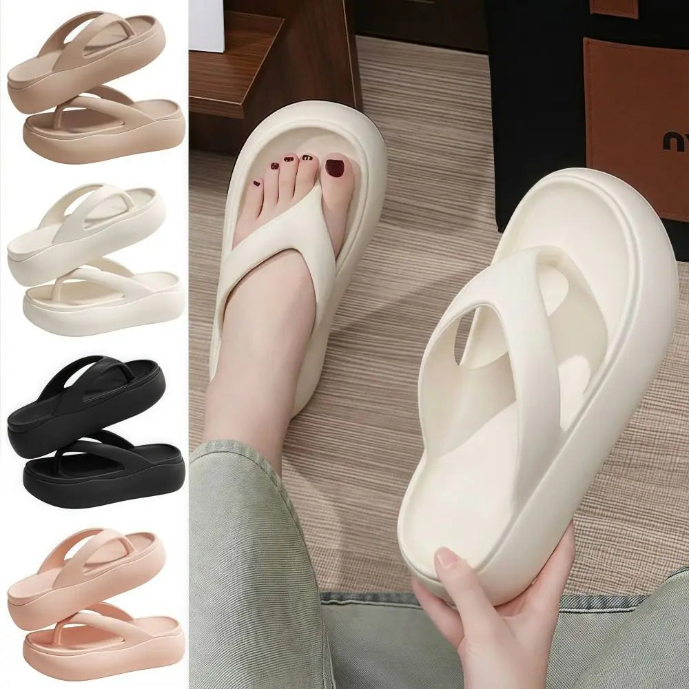 Height-increasing Platform Slippers Non-slip 5CM EVA Beach Sandals Soft Sole Anti-odor Women's Flip Flops Everyday Outfits