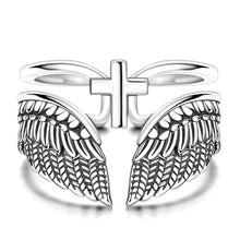 Original 925 Sterling Silver Wings Cross Open Ring For Women Adjustable Size Ring Punk Style Party Jewelry Gift
