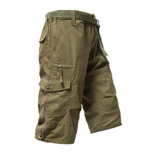 Mens Cargo Shorts 100% Cotton Casual Running Shorts Elastic Waist Hiking Outdoor with a Belt