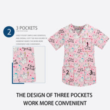 Unisex Printed 100% Cotton Scrub Top and Solid Stretch Pants Medical Uniform for Hospital Staff Nurses Doctor