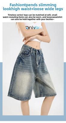 2026 Korean Street Casual Y2K Loose Wide-leg Denim Shorts Five-point Baggy Jeans Women's All-match Straight Summer Hot Shorts