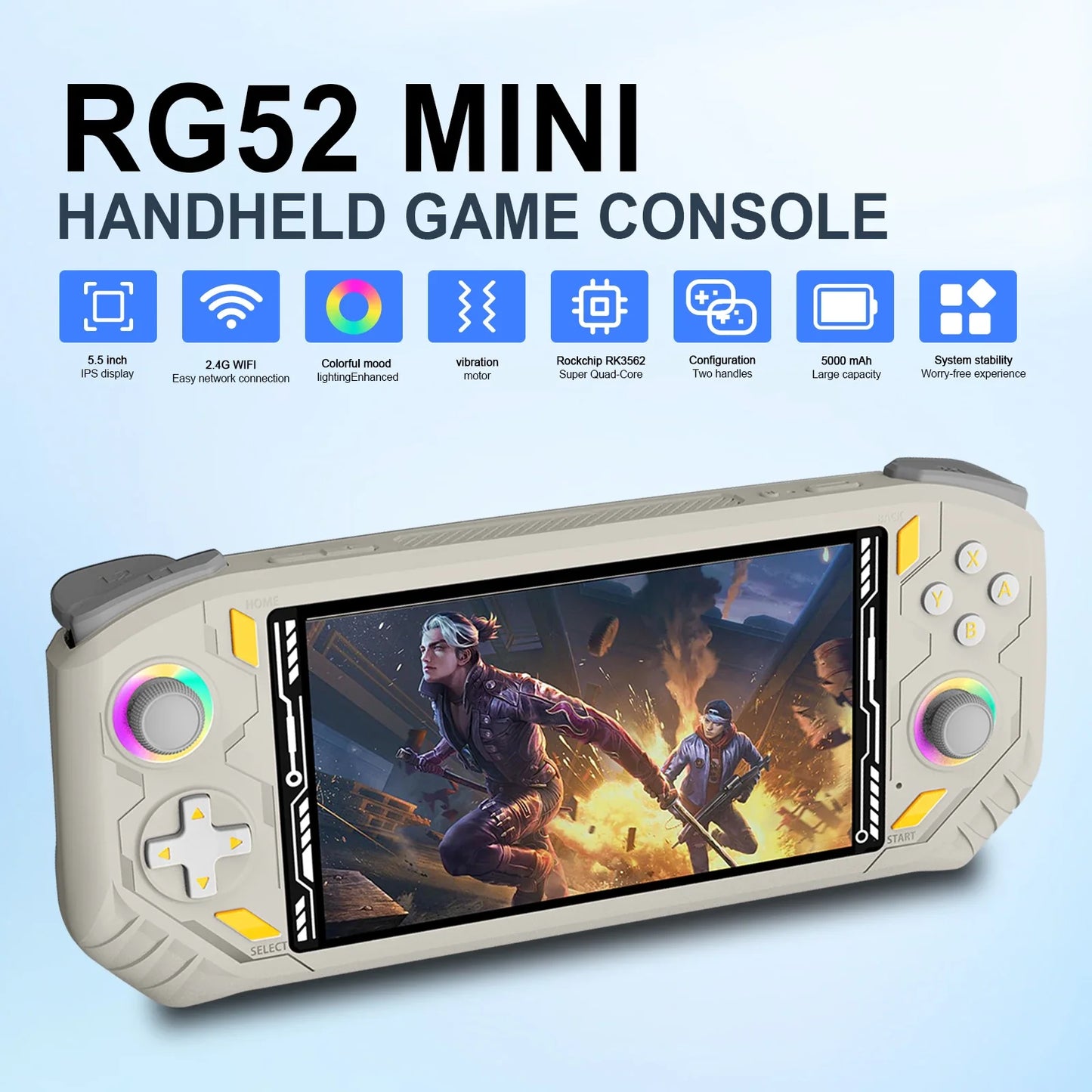 RG52 MINI Handheld Game Console Support Bluetooth WIFI RK3562 Chip 64/128G EmuELEC System 5.5'' IPS Screen Video Game Console