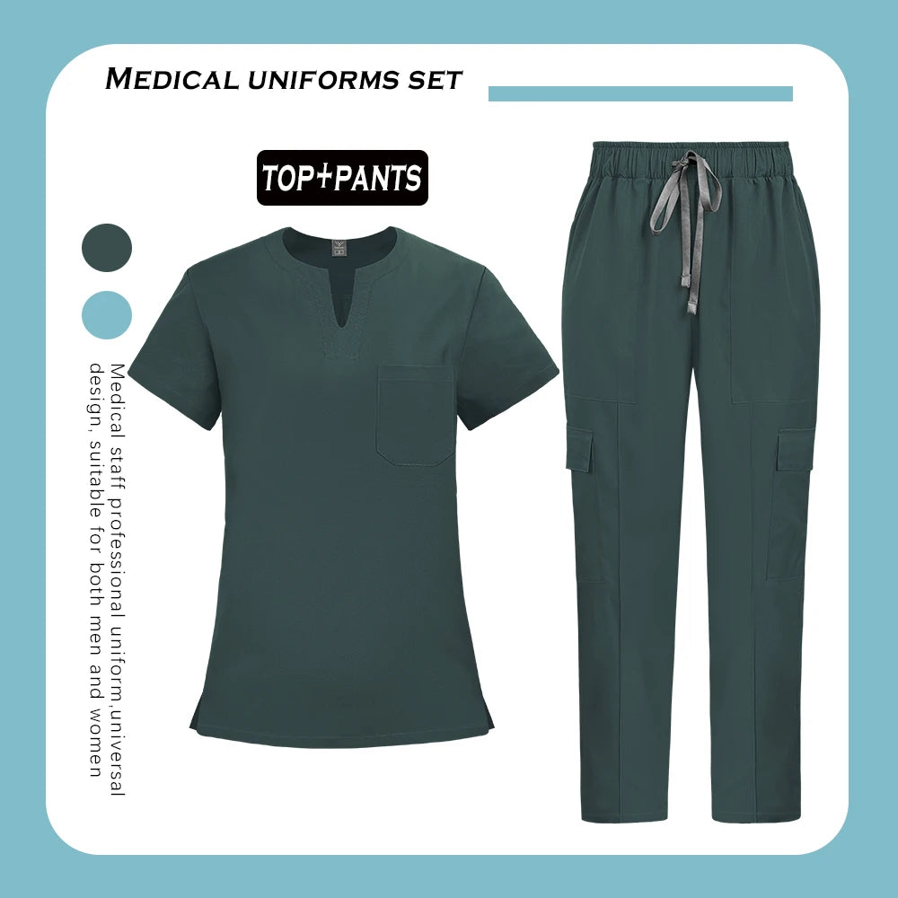 Medical Nurse Uniforms 2Pcs Clinical Nursing Top Pants Hospital Scrubs Set Women Men Surgery Clothes Dentist Overalls Work Wear