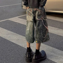 3D Candy Chain Print Baggy Jeans Shorts for Men Streetwear Summer Wide Leg Patchwork Casual Loose Knee Length Pants Oversized