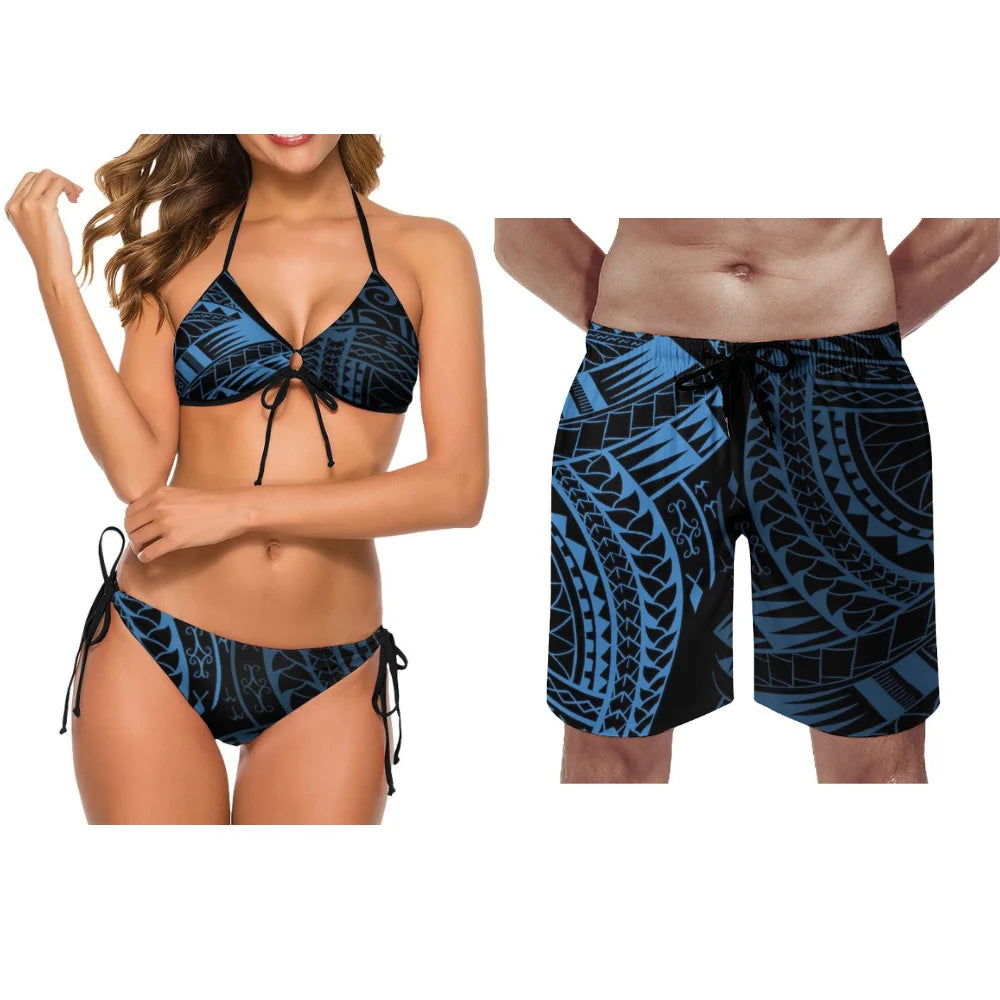 Samoan Couple'S Swimwear Fashionable Swimwear Polynesian Women'S Party Bikini Beach Custom Beach Pants Couple'S Bikini