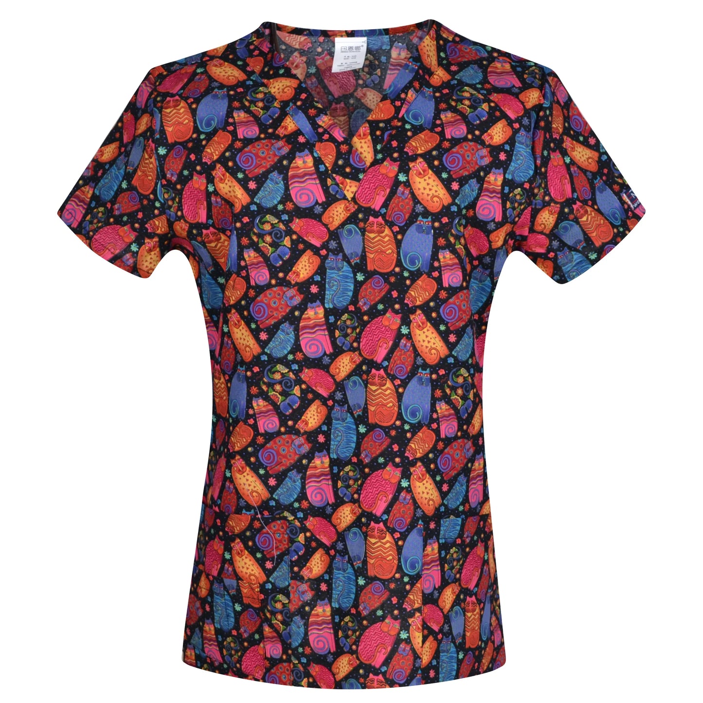 Hennar Print Vet Scrub Uniform For Women In 100% Cotton 4 pockets,XXS-5XL Pet Doctors Medical Scrub Tops