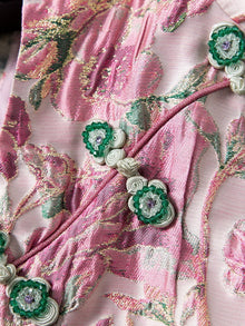 Women Peony Chinese Style Beaded Rhinestone Cheongsam Dress Mandarin Collar Sleeveless Luxury Party Vintage Dress