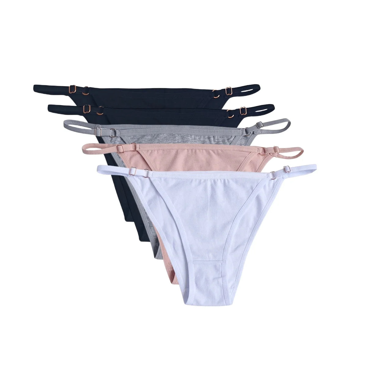 5Pcs/set Cotton Panties Women Low Waist Adjustable Metal Slider Straps Bikini Briefs Breathable No Show Ladies Daily Underwear