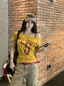 Y2K Off Shoulder Crop Top Women Summer Vintage 2000s Slim