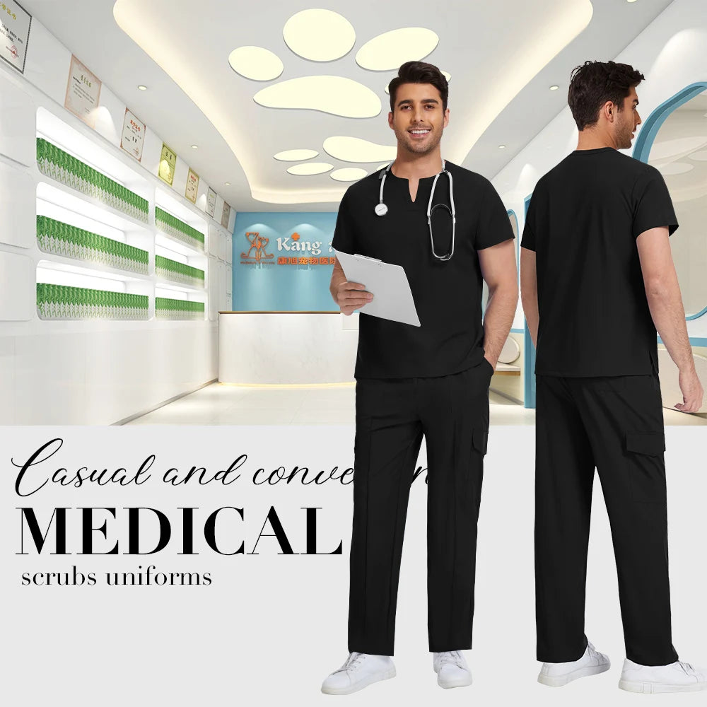 Niaahinn Medical Surgical Uniforms Doctor Costume Men Nurse Surgery Anesthetist Workwear Clinical Nursing Scrubs Tops-Pants Suit