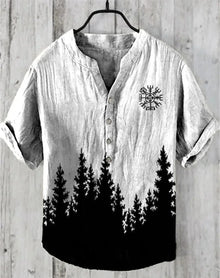 Summer New Men's Short Sleeve Shirt Pattern Art Print Men's 100% Linen Button Shirt Short Sleeve Comfort Shirt