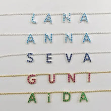DOREMI Customized Gift Jewelry 9mm Crystal Letter Names Necklace Colorful Birthstone Cz Charms Choker Necklace