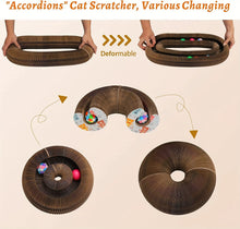 Ultimate indoor interactive mental and physical exercise cat toy, foldable cardboard scratching post
