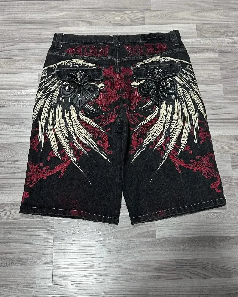 Y2K Denim Shorts Women Baggy Embroidered Streetwear Hip Hop