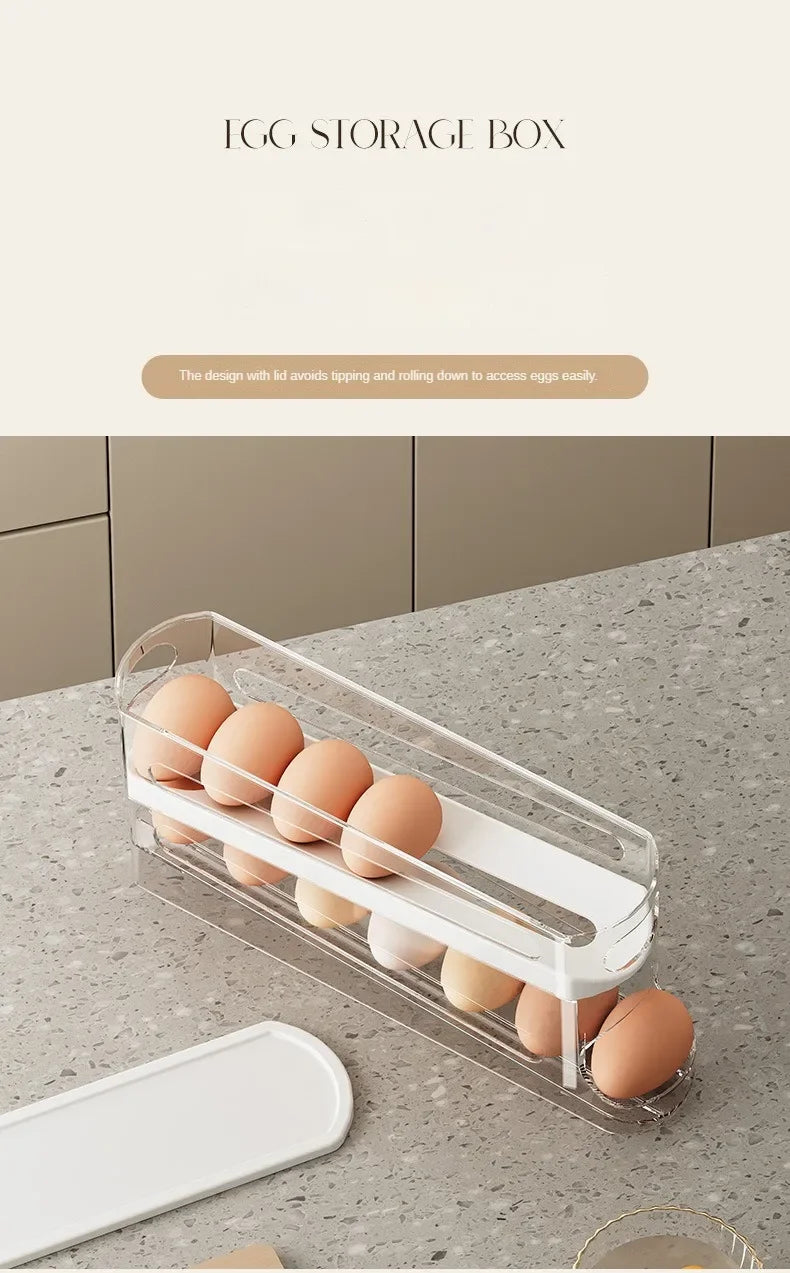 4 Layer Bilayer Fridge Egg Storage Box Ladder Style Automatic Rolling Egg Holder Rack Refrigerator Dispenser Egg Organizer