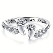 Huitan Foots and Wing Shaped Aesthetic Mother's Day Gift Rings Charming Silver Color Accessories Metal Chic Jewelry for Mom