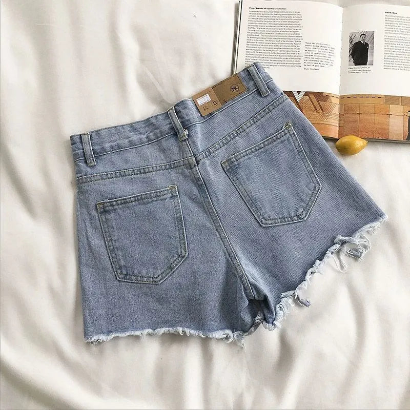 Korean Fashion Cowboy Denim Shorts Women High Waist Pockets