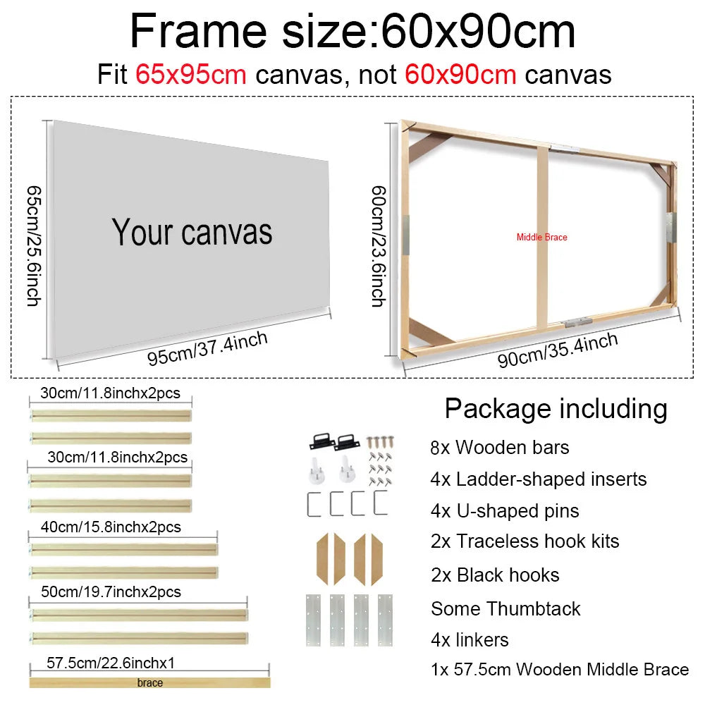 35x55 40x60 45x65cm Wall Art Painting Frame Wooden Frames for Canvas Oil Painting Diamond Painting Frames Canvas Wood Wall Frame