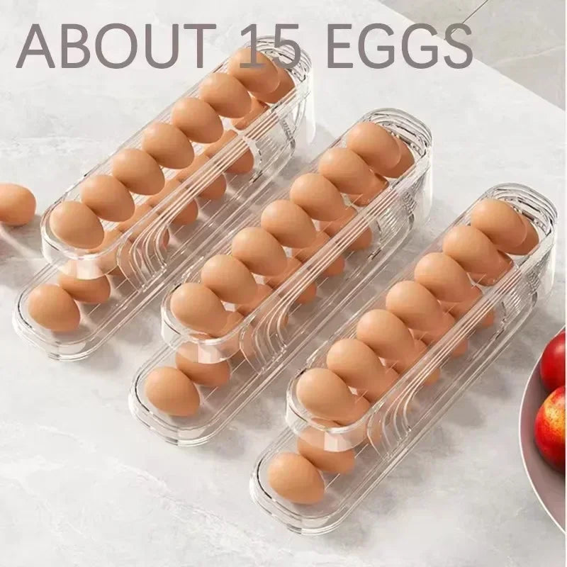 4 Layer Bilayer Fridge Egg Storage Box Ladder Style Automatic Rolling Egg Holder Rack Refrigerator Dispenser Egg Organizer