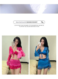 Pure Desire Women's Bikini Swimsuit Set Conservative Slimming Small Chest Gathered Holiday Swimwear Four-Piece Ensemble