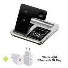 5 in 1 Warm Light Wireless Charger Dock Fast Charging Station for Apple Airpods iWatch iPhone 12 13 14 15 16 17 with Alarm clock