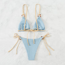 Light Blue Ribbed Swimwear String Bikinis Sets Woman 2026 Sexy Swimsuit Ring Bathing Suit Brazilian Micro Bikini Thong Donna