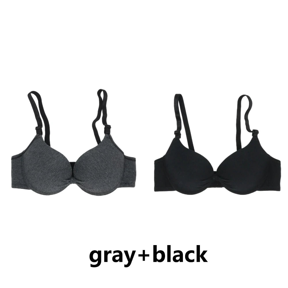 FallSweet 2PCS Cotton Push Up Bra For Women Underwire Bralette  Small Chest A B Cup Seamless Brassiere Breathable Underwear