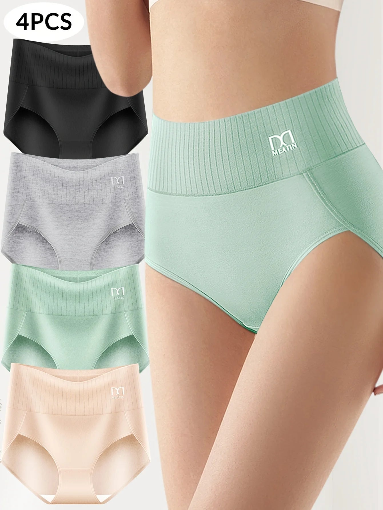4 pcs High Waisted Tummy Tightening Women's Panties Hip Lifting Girdle Comfortable Cotton Skin-friendly Breathable Skin-friendly