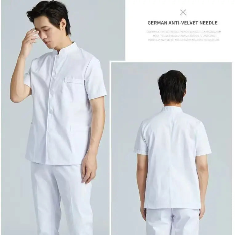 Men Medical Coat Doctor Dentist Medical Uniform Stand Up Collar Nurse Tops Male Oral Beauty Salon Nursing Care Workwear Jacket