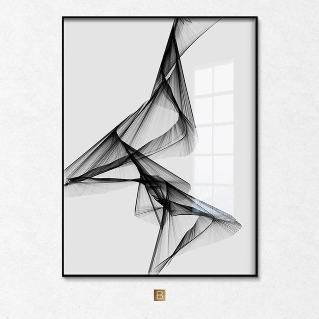 Nordic Black and White Abstract Line Art Canvas Painting Modern Wall Art Poster Living Room Picture Home Decoration Frameless