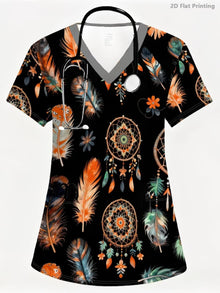 Surgical Uniforms Woman Tooth Cartoon Print Summer Nursing V-Neck Short Sleeve Tops Fashion Dental Microelastic Medical Uniform