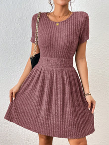 Fashionable Solid Color Ribbed Knit A Line Dress For Women