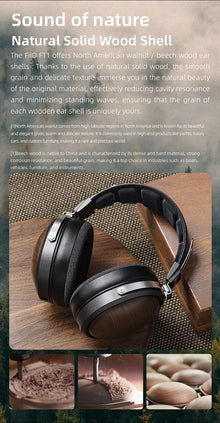 FiiO FT1 Closed-Back Over-Ear Headphone 60mm Dynamic Driver Hi-Res Audio Wired HiFi American Black Wood Ear Cups for Studio