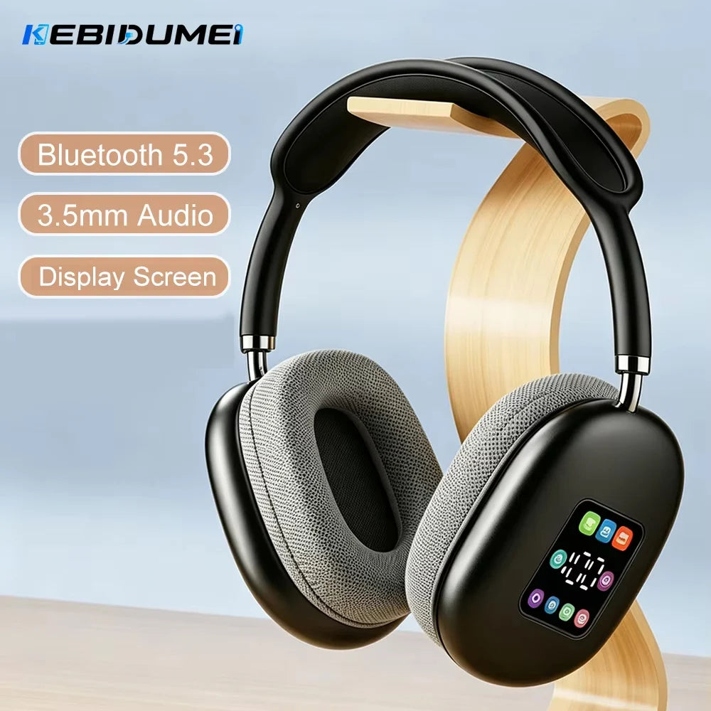 KEBIDUMEI Bluetooth 5.3 Headphones with LCD Screen Noise Cancellation Wireless Headsets 3.5mm Wired Over Ear Gaming Earphones