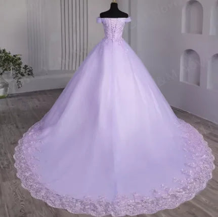 Y&M Novias Off Shoulder Plus Size Vestido De Noiva 2026 New Wedding Dress Train or Floor Customized large Bridal Tulle Mariage